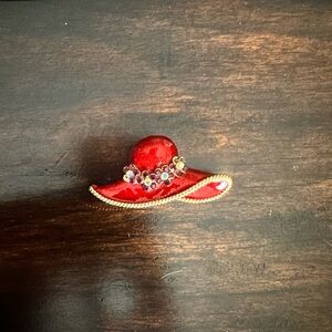 Red Hat Brooch with Gold Trim